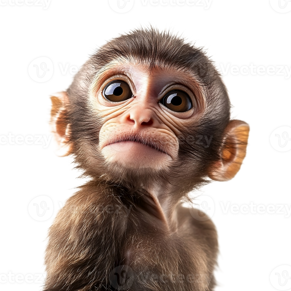 Monkey in front of a transparentbackground. Isolated image. png