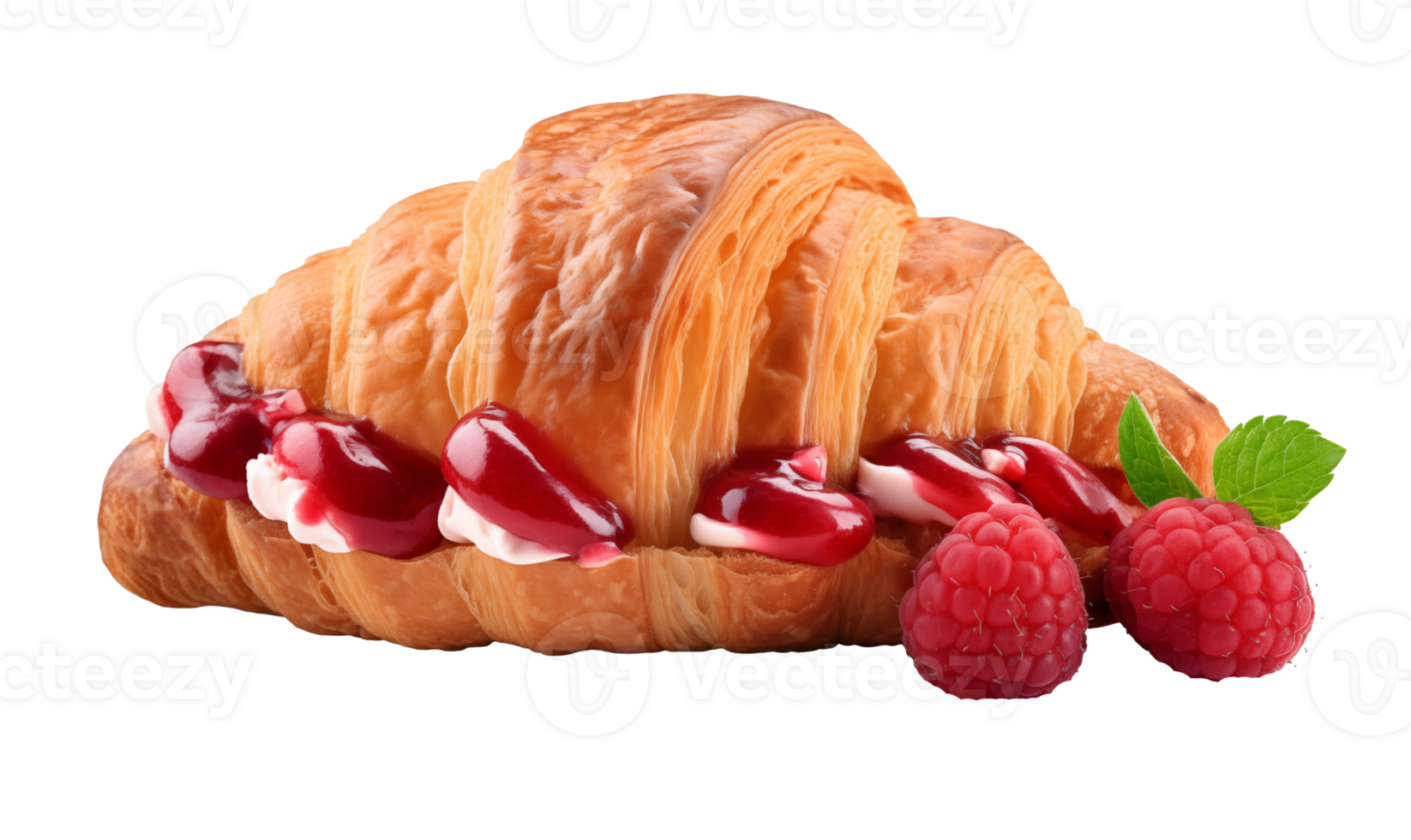 Croissant with raspberry jam and mint isolated on transparent background png