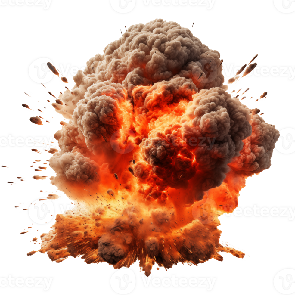 3D illustration of a big explosion with smoke and fire isolated on transparent background png