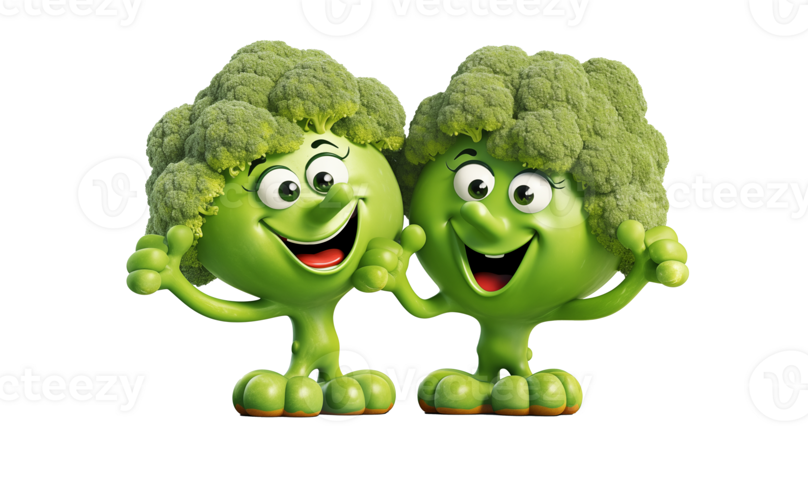 3d rendered illustration of broccoli and cauliflower characters isolated on transparent background png