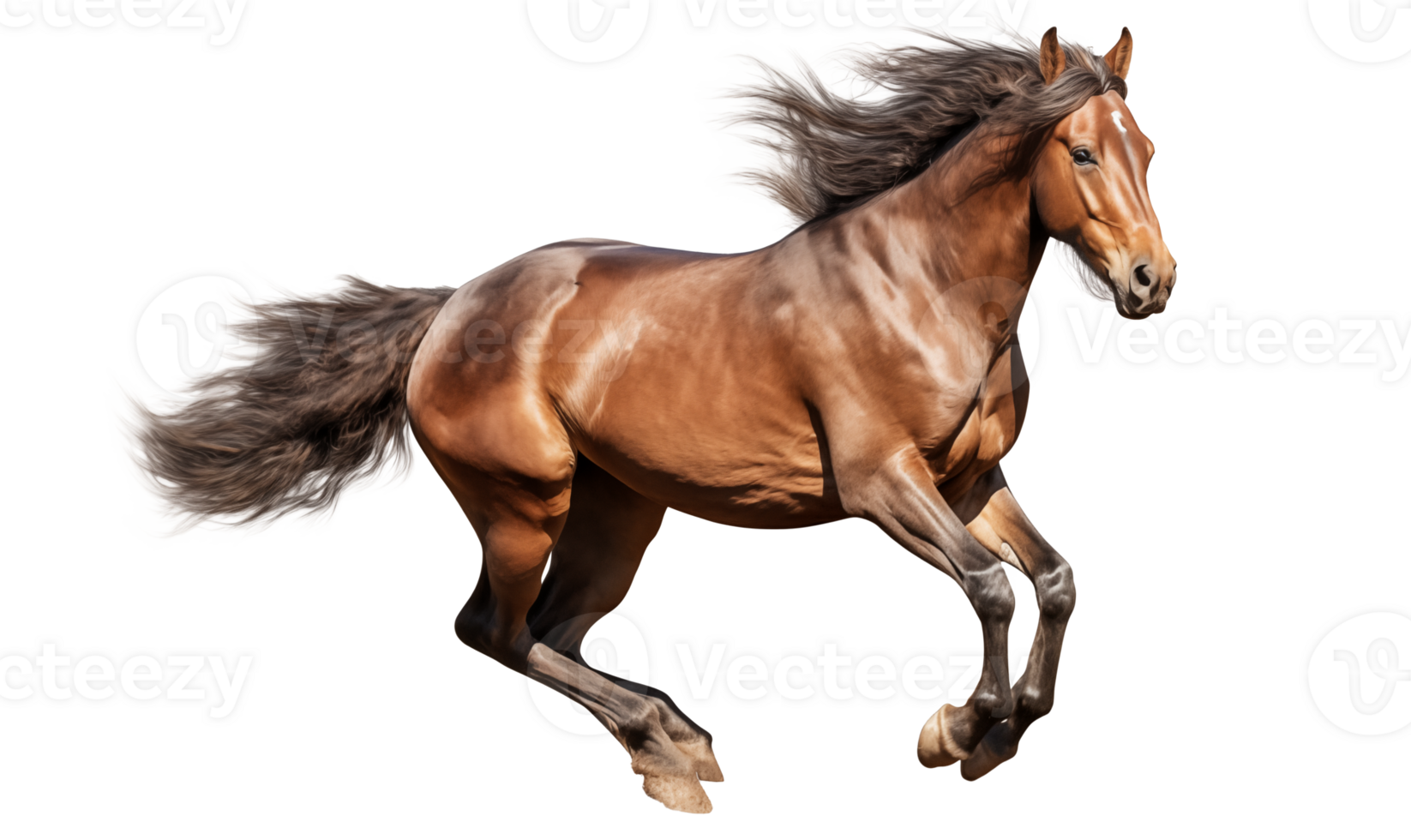 Bay horse galloping isolated on transparent background. 3d rendering png