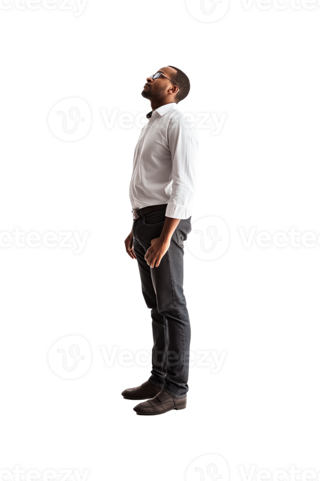 Full length portrait of a handsome young man in shirt and jeans standing isolated on transparent background png