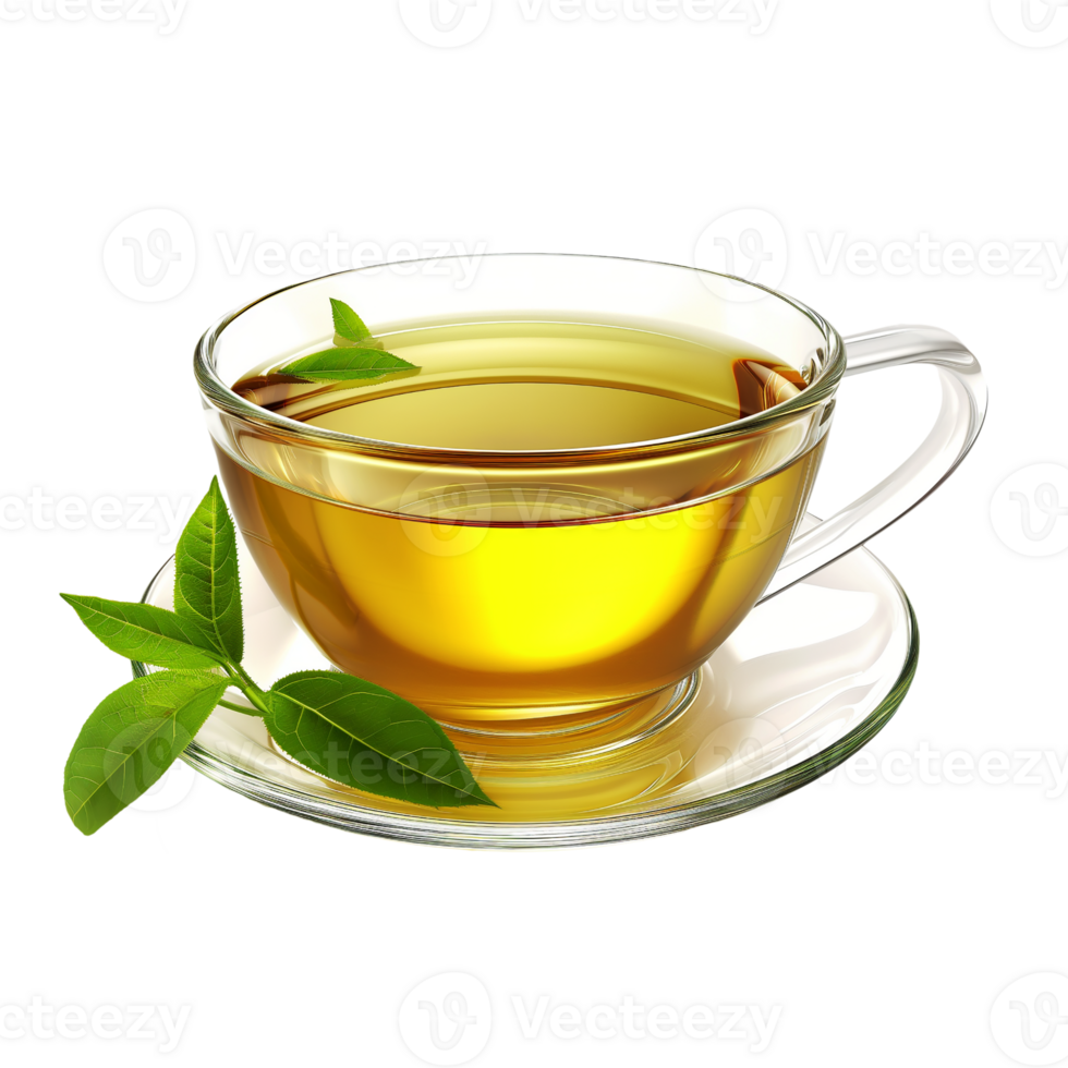 Cup of tea with green tea leaves isolated on transparent background png