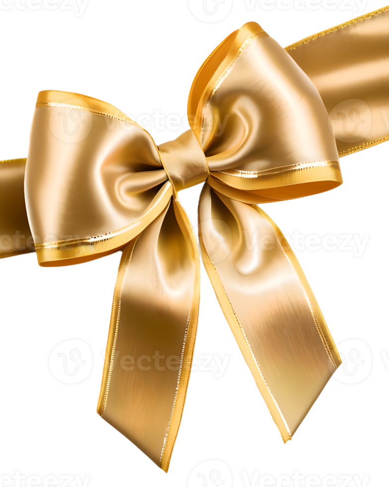 Golden bow with ribbon isolated on white background. 3d render png