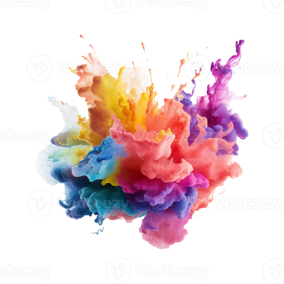 Abstract colorful ink splashes isolated on transparent background png