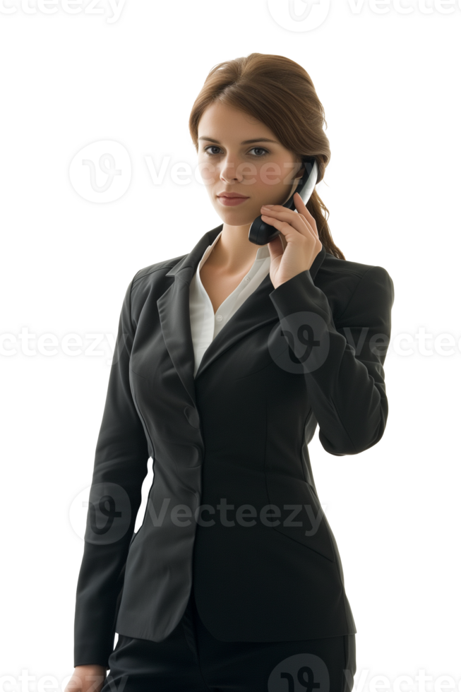Young business woman talking on the phone isolated on transparent background png