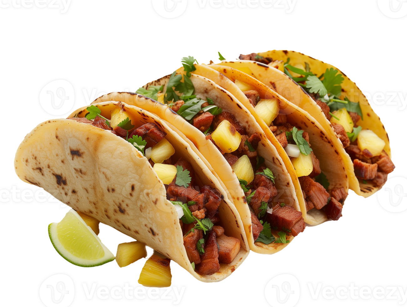 Mexican tacos with meat and vegetables isolated on transparent background png