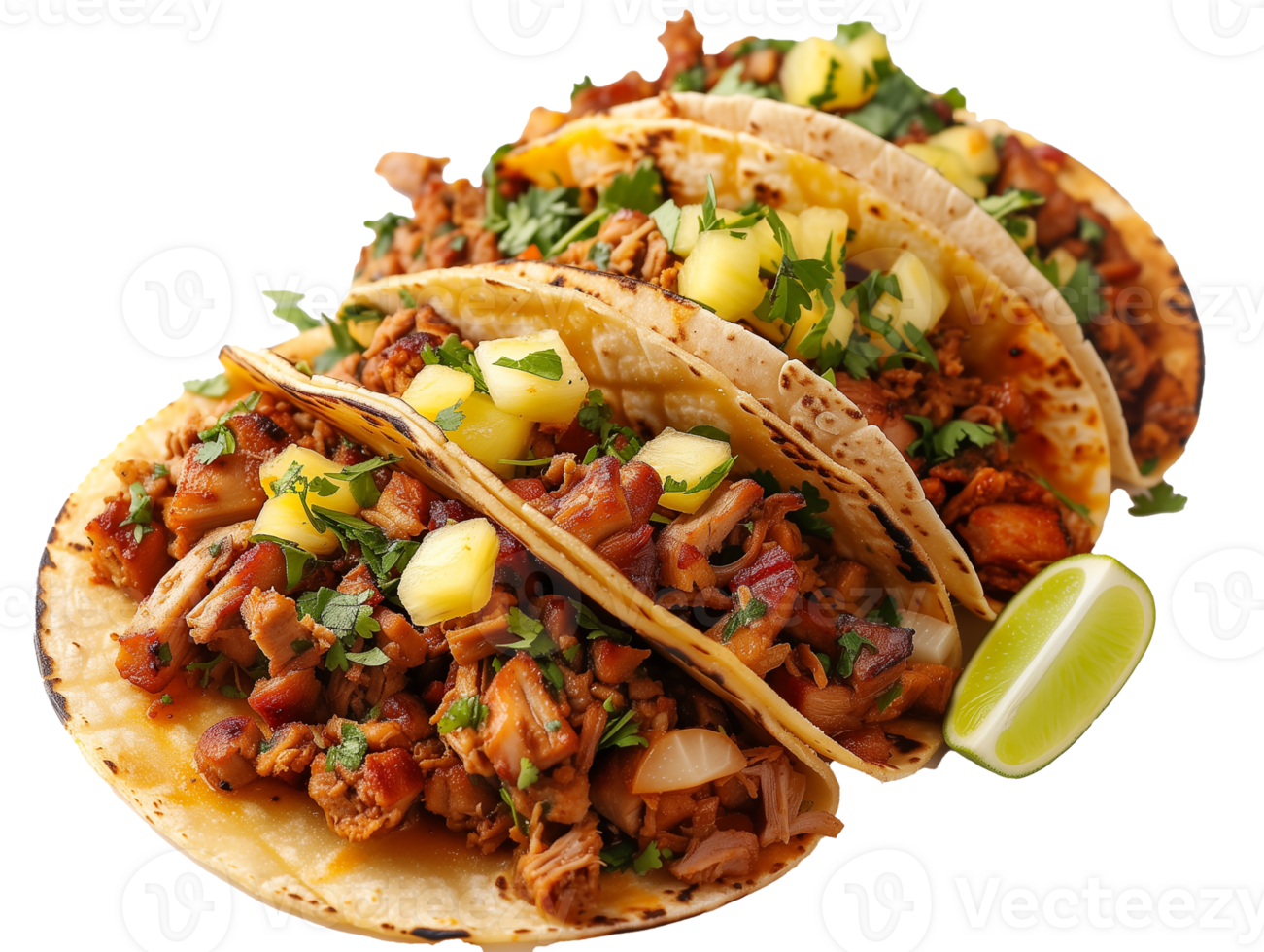 Mexican tacos with meat and vegetables isolated on transparent background png