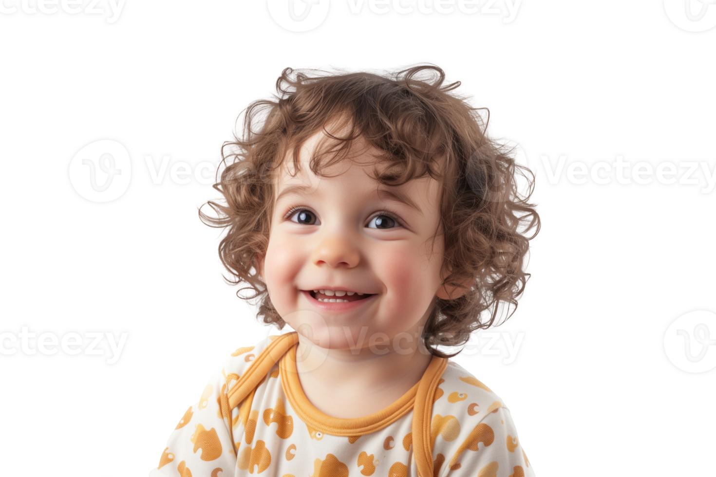 Portrait of a happy baby with curly hair isolated on transparent background png