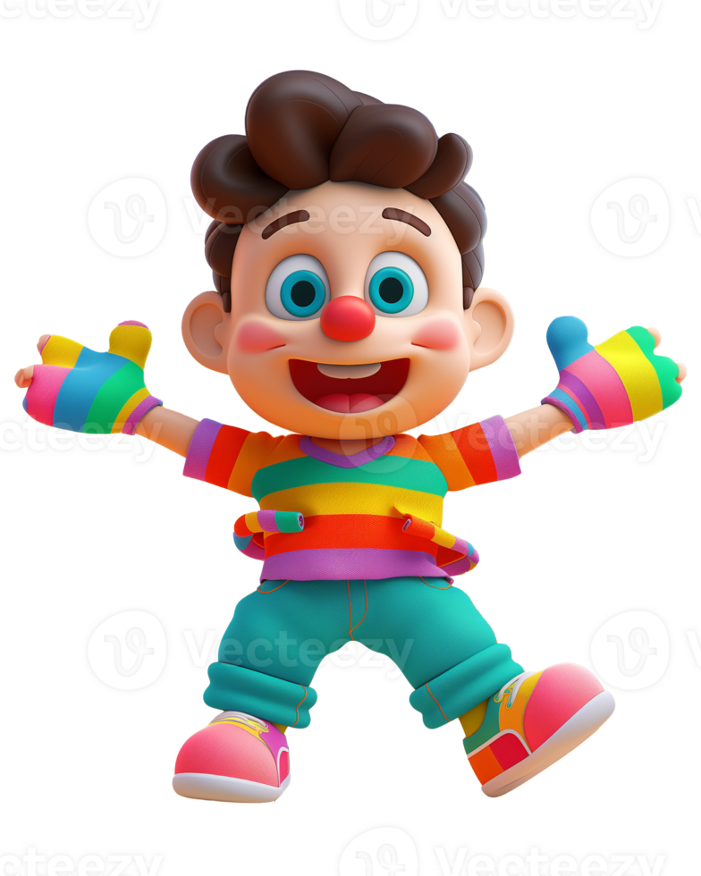 3d Render of Cute Little Boy with clown costume isolated on transparent background png