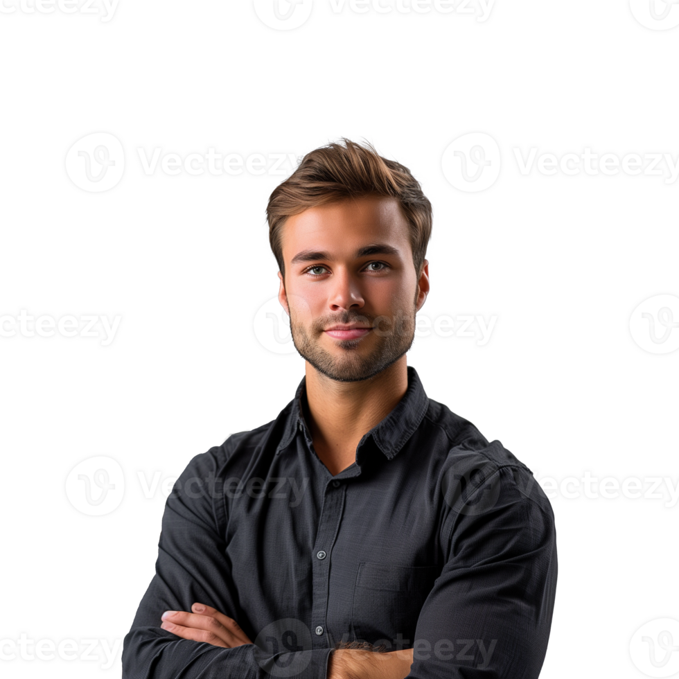 Handsome young man with crossed arms isolated on transparent background png