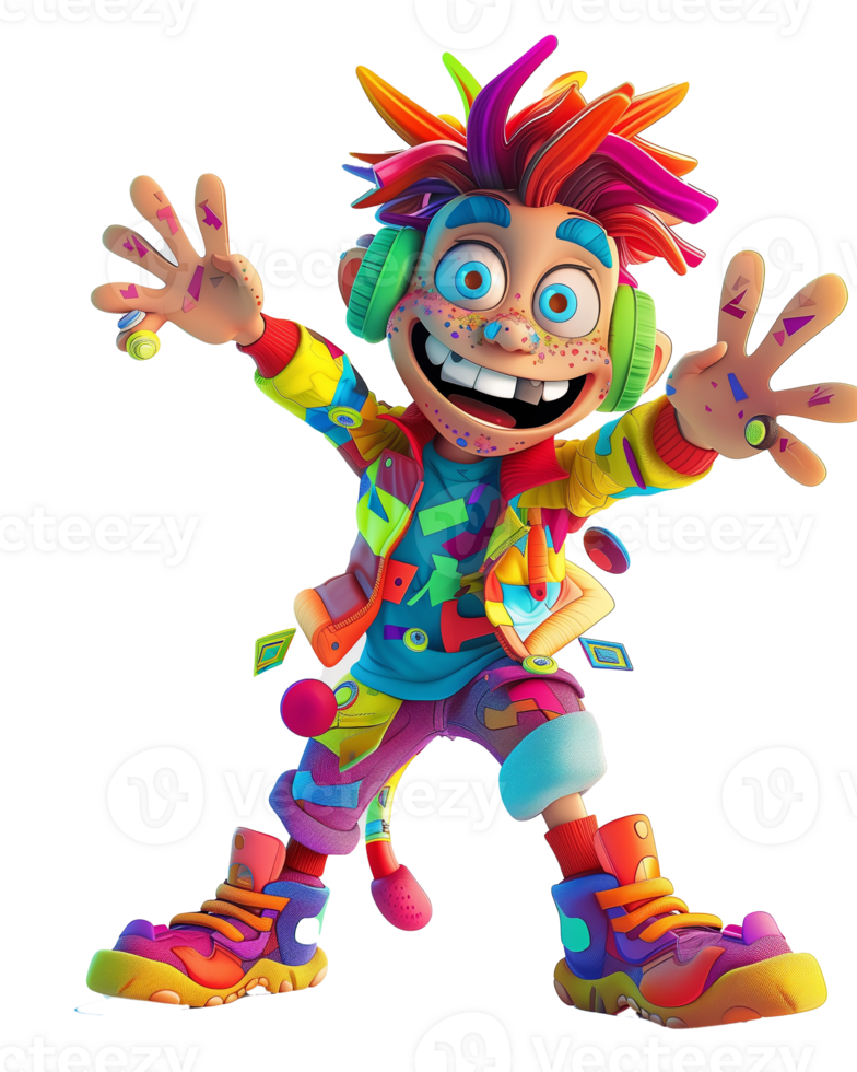 3d Render of Little Boy with Headphones and Colorful Clipping Path png
