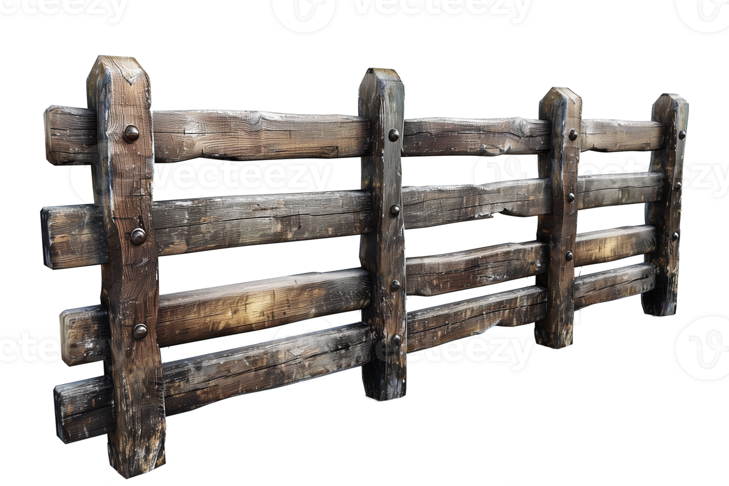 Old wooden fence isolated on transparent background. Wooden fence with wooden boards png