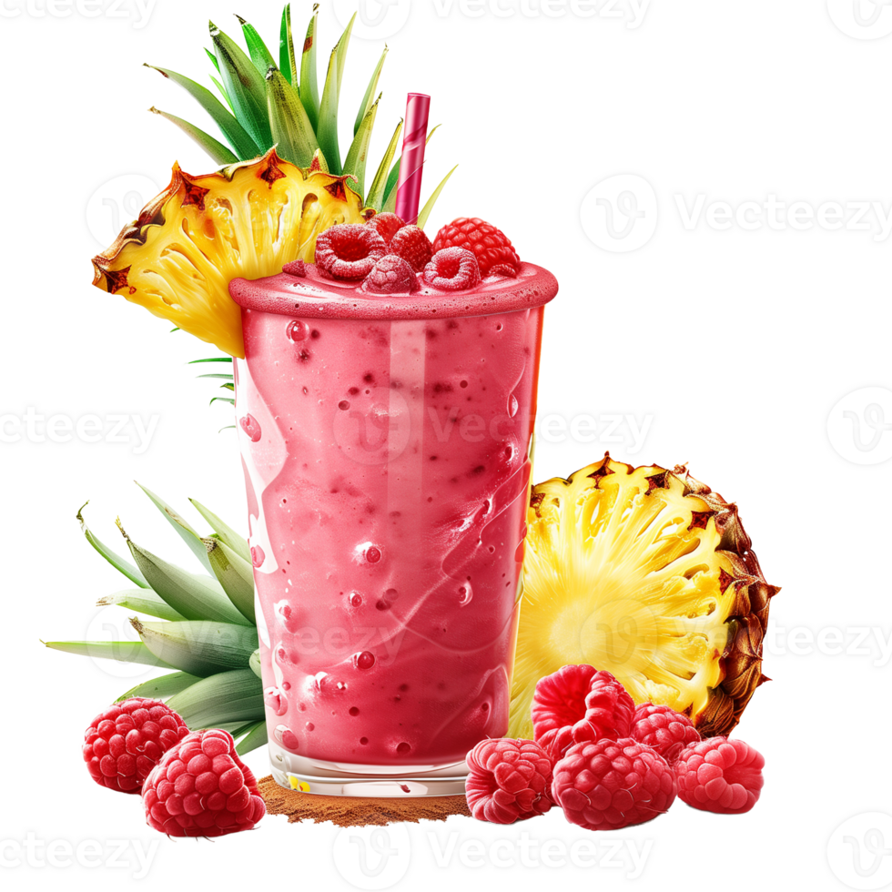 Fruit smoothie with raspberry and pineapple isolated on transparent background png