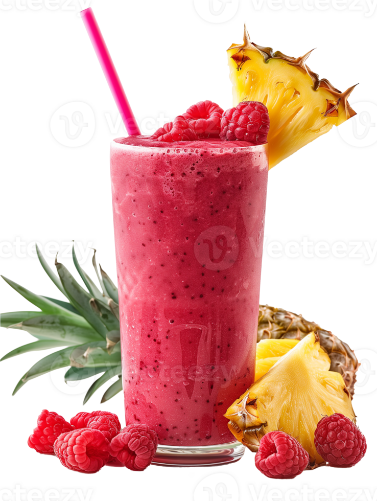 Pineapple smoothie with raspberries and pineapple isolated on transparent background png