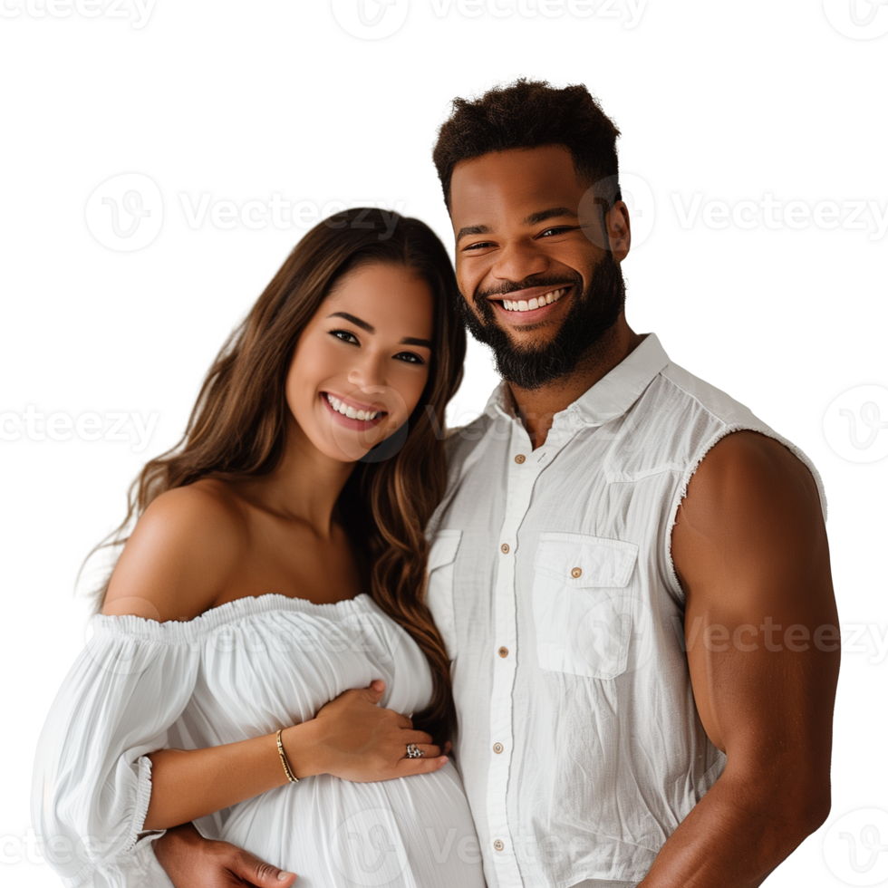 happy african american couple hugging and looking at camera isolated on transparent background png