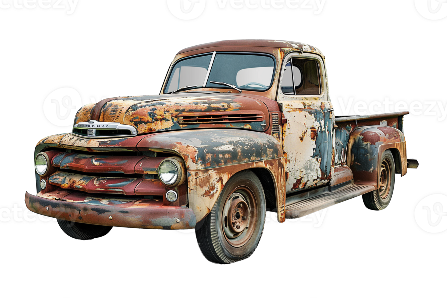 Abandoned rusty old truck isolated on transparent background png