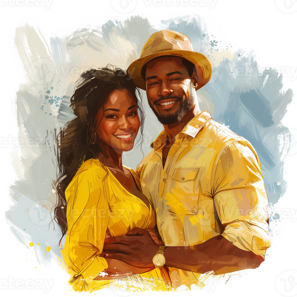 Portrait of happy African-American couple in love isolated on transparent background png