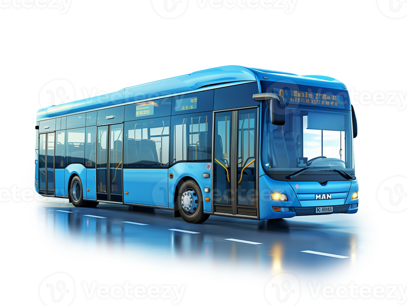 Blue bus isolated on transparent background. 3D rendering png