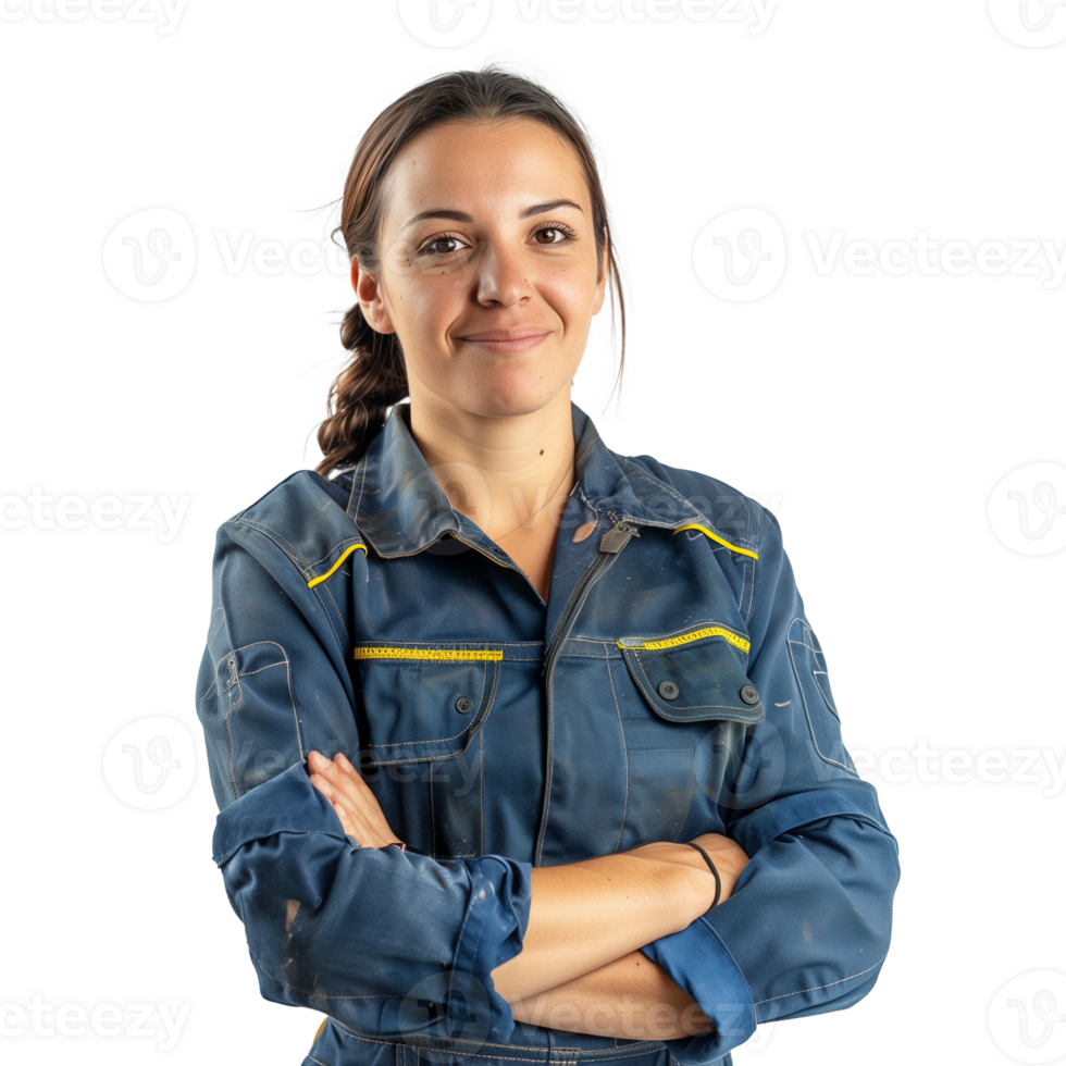 Woman in workwear with her arms crossed over isolated on transparent background png