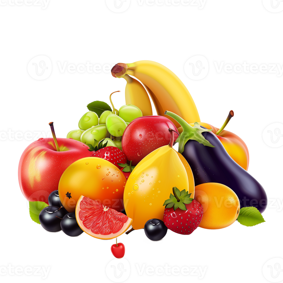 Fruits and vegetables isolated on transparent background. illustration for your design png