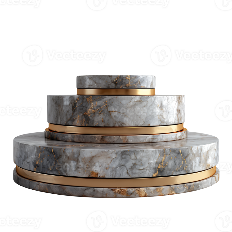 3d render of marble podium with gold elements isolated on transparent background png