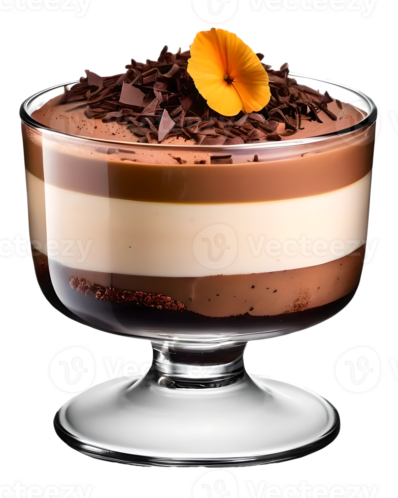 Chocolate mousse dessert in a glass bowl isolated on transparent background png