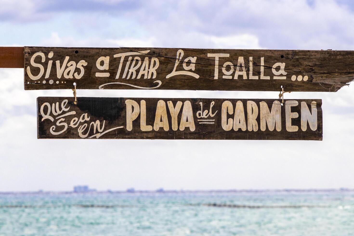 Playa del Carmen Quintana Roo Mexico 2023 Wooden sign frame to take photos on the beach colorful.