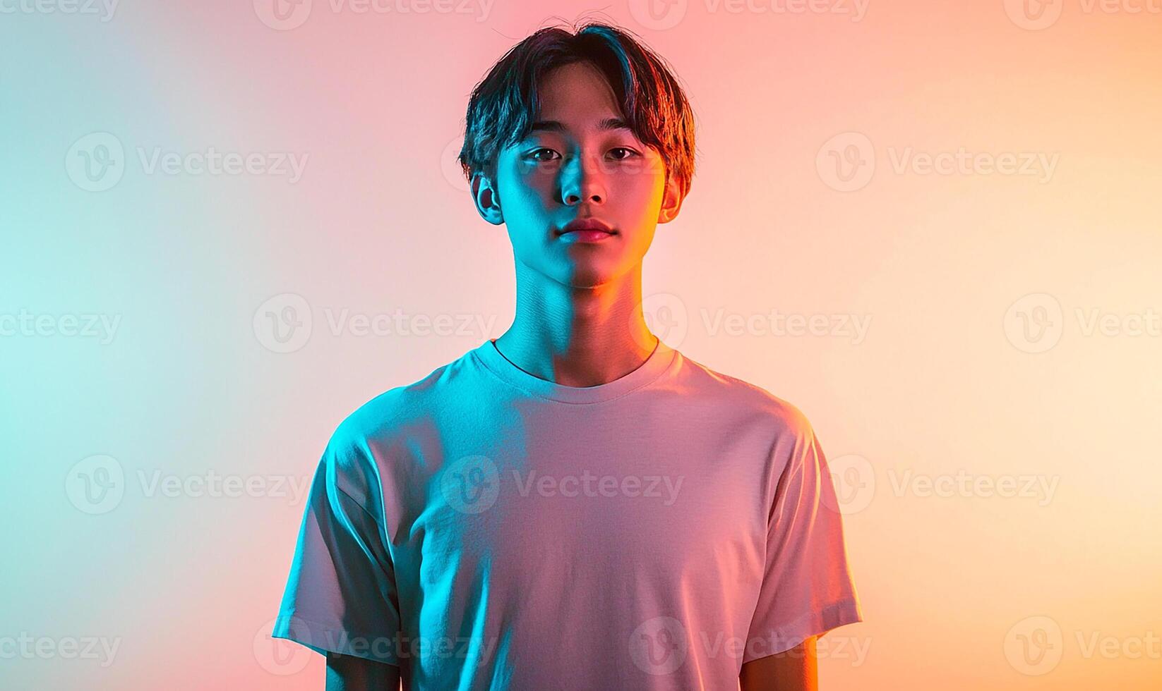 Studio shot, young adult in t-shirt photo