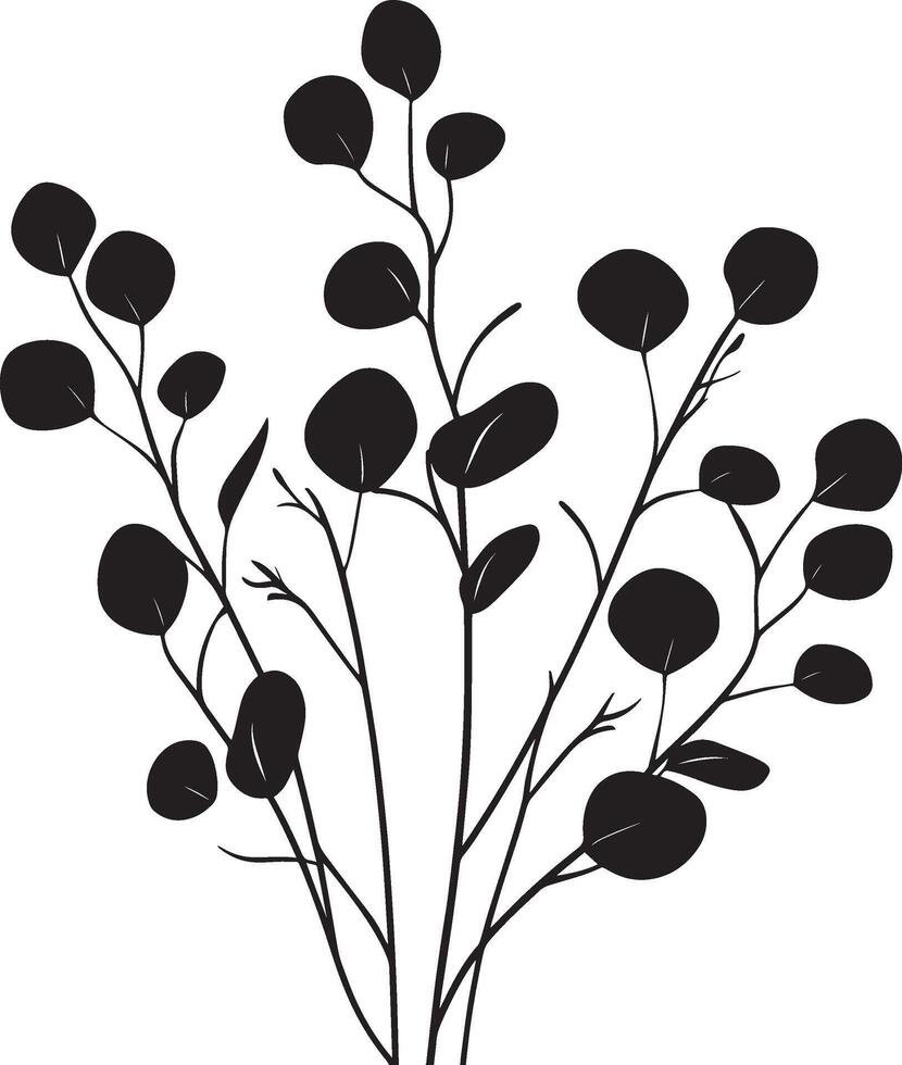 eucalyptus leaves with branches clean simple icon outline black vector