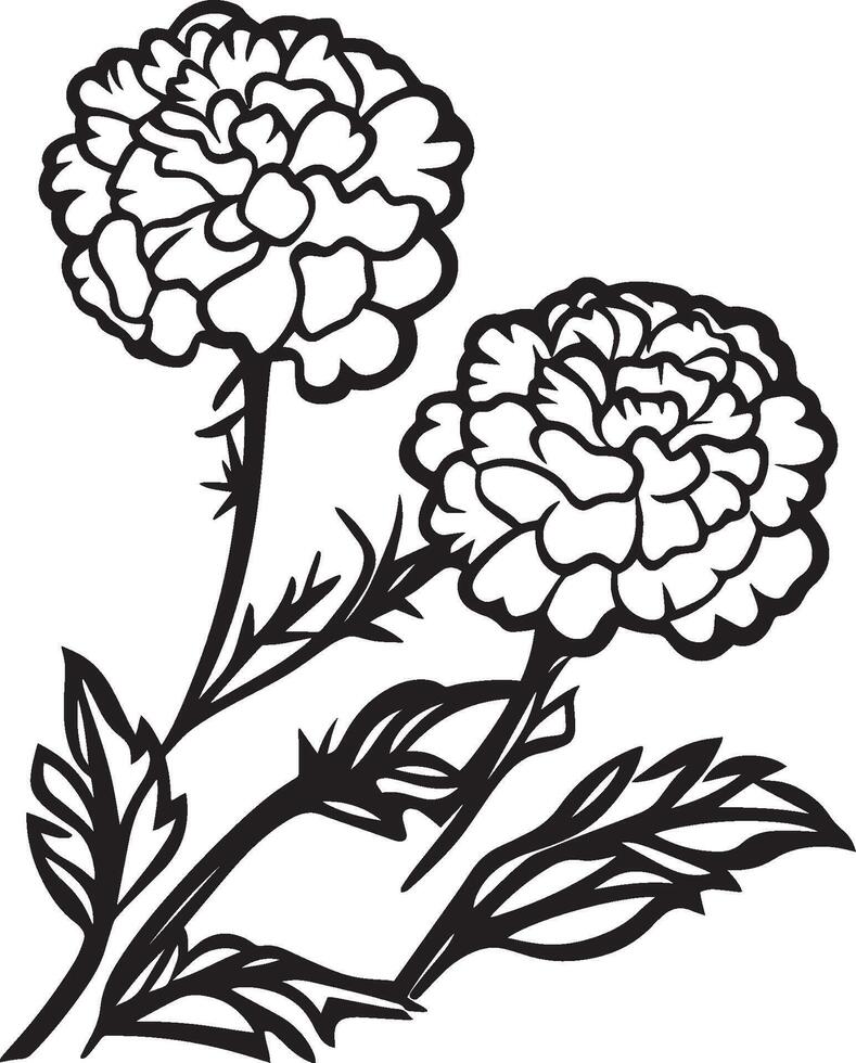 Composition of marigolds corner clean simple icon outline black vector