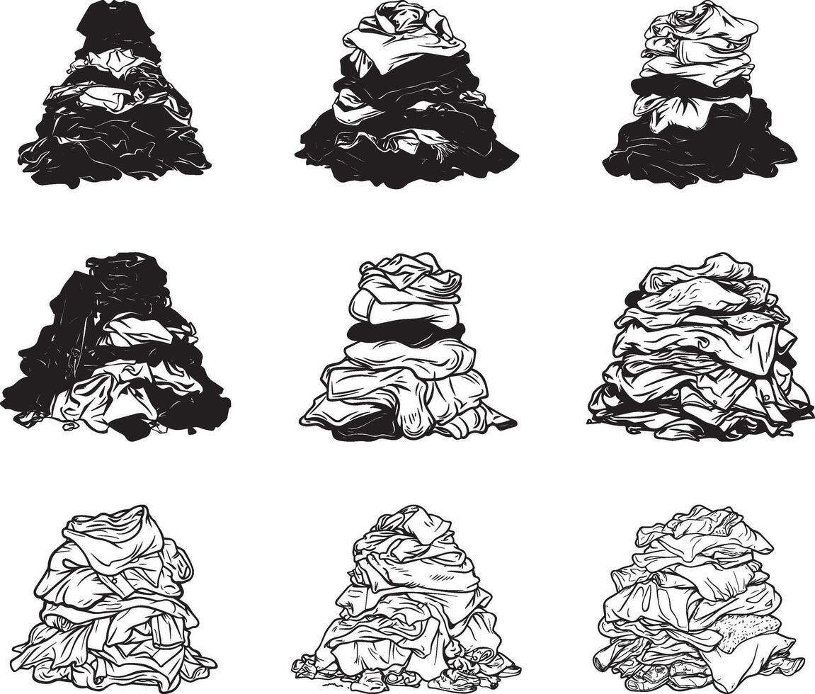 Collection of Heap of mess clothes clean simple silhouette black vector