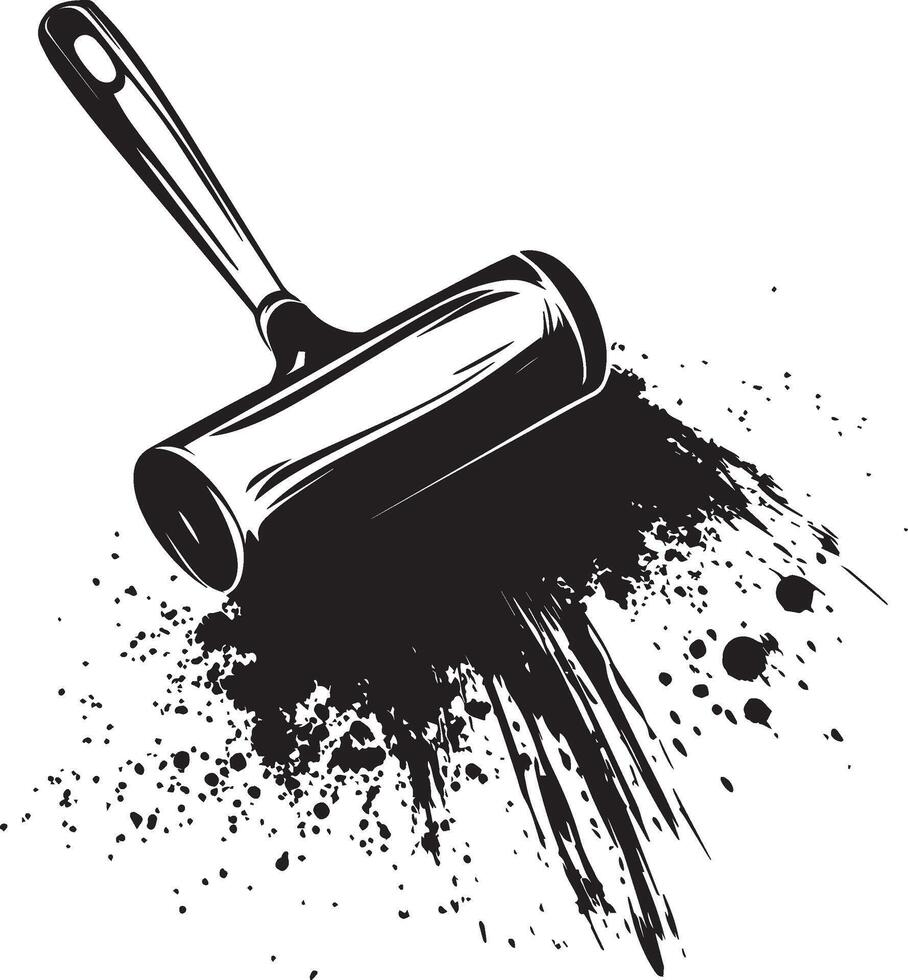 Paint roller brush with trail clean simple outline black vector