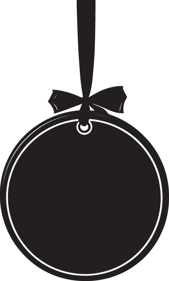 Round circle Sale tag with ribbon hanging clean simple silhouette black vector
