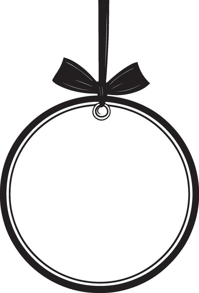 Round circle Sale tag with ribbon hanging clean simple outline black vector