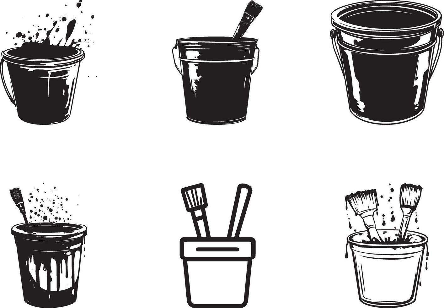 collection of Paint Bucket clean simple silhouette black vector