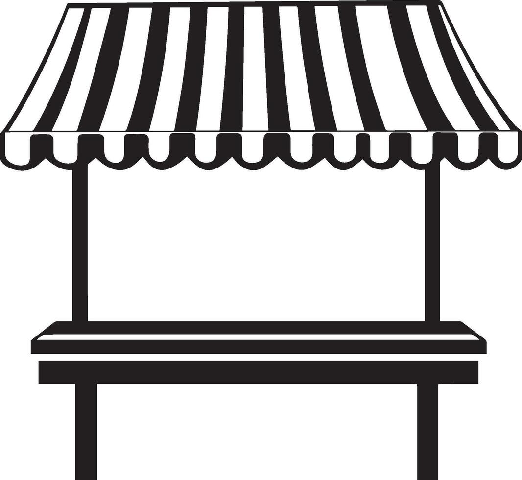 market stand stall with striped awning clean simple silhouette black vector