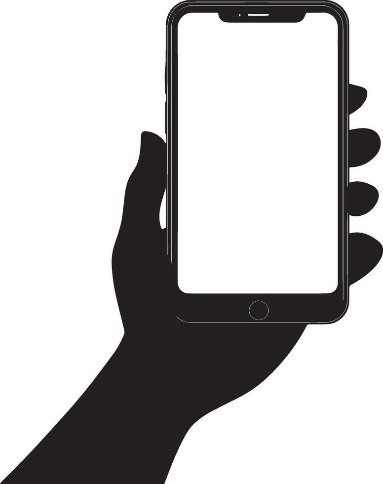 Hand holding smartphone clean simple silhouette black vector