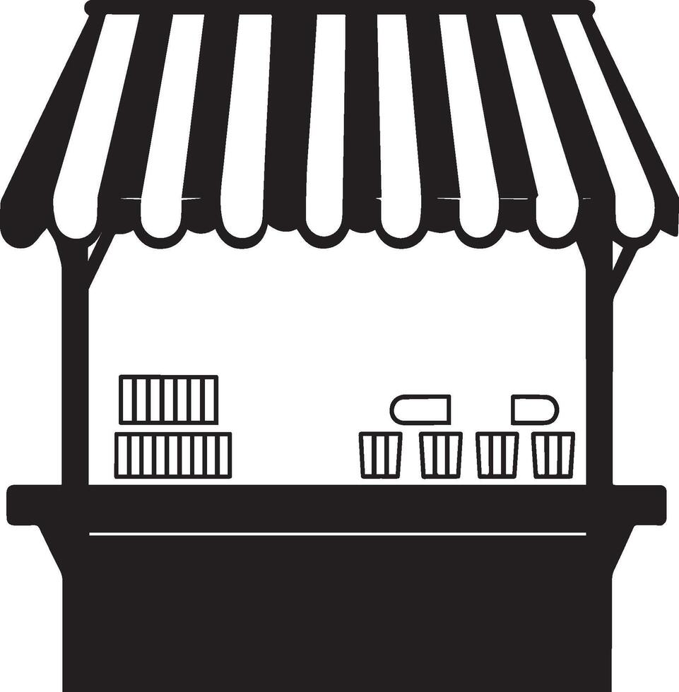 market stand stall with striped awning clean simple icon silhouette black vector