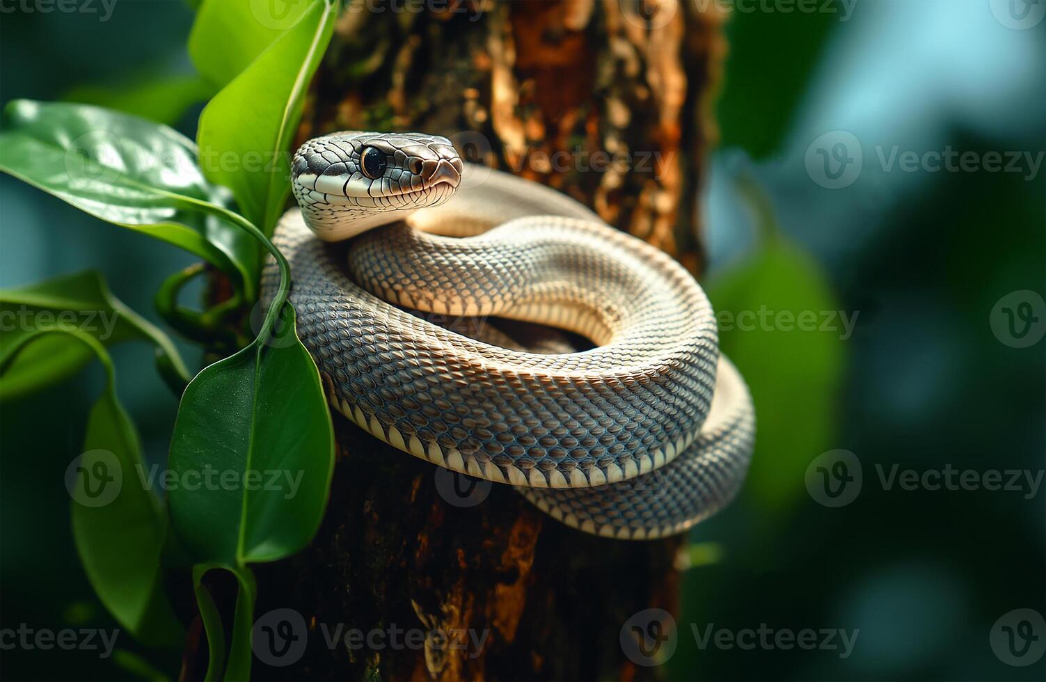 Tree branch with snake, open space photo