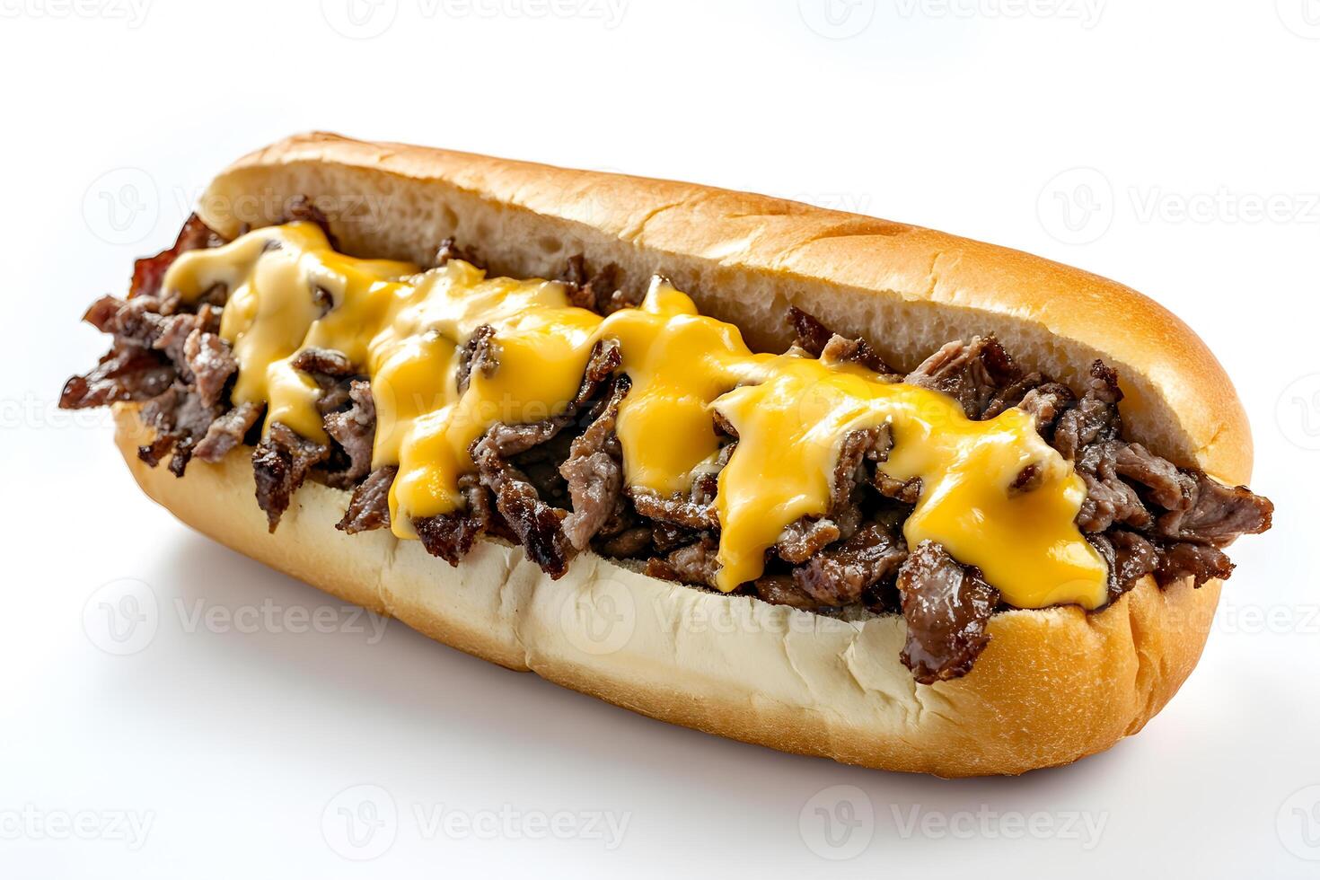 Delicious food cheesesteak scene on white background photo
