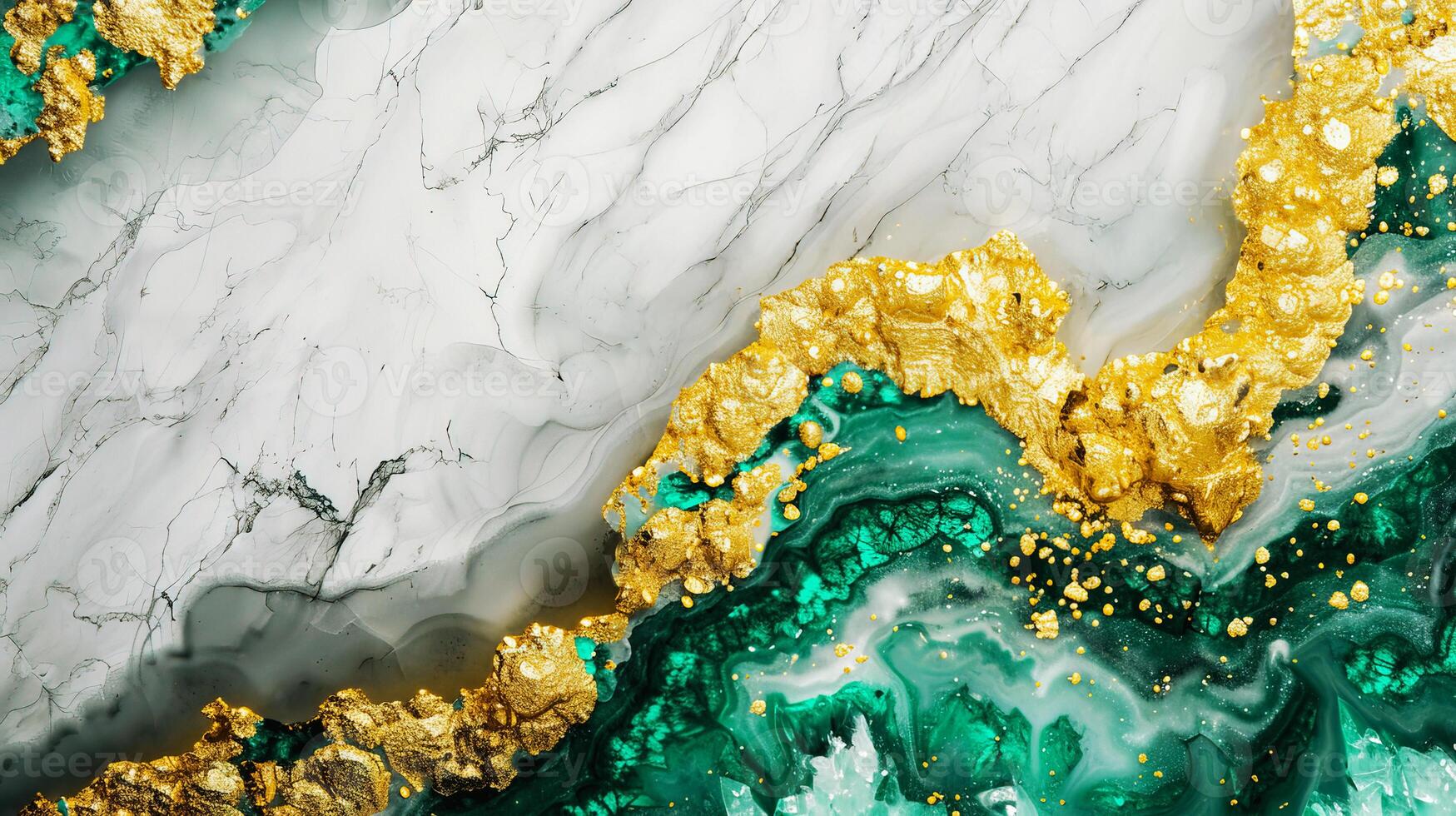 Abstract green and gold marble texture with fluid art design, suitable for backgrounds, wallpapers, and creative projects. photo