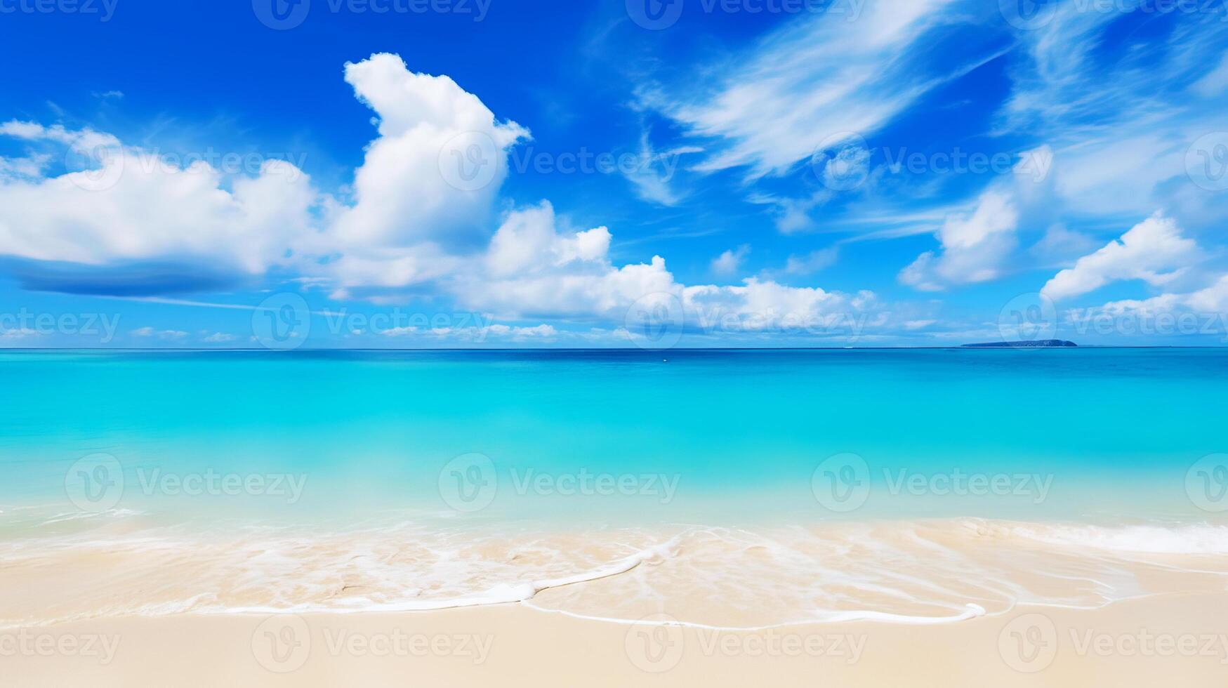 Clear turquoise sea with sand on beach under blue sky little white cloud on summer vacation holiday photo