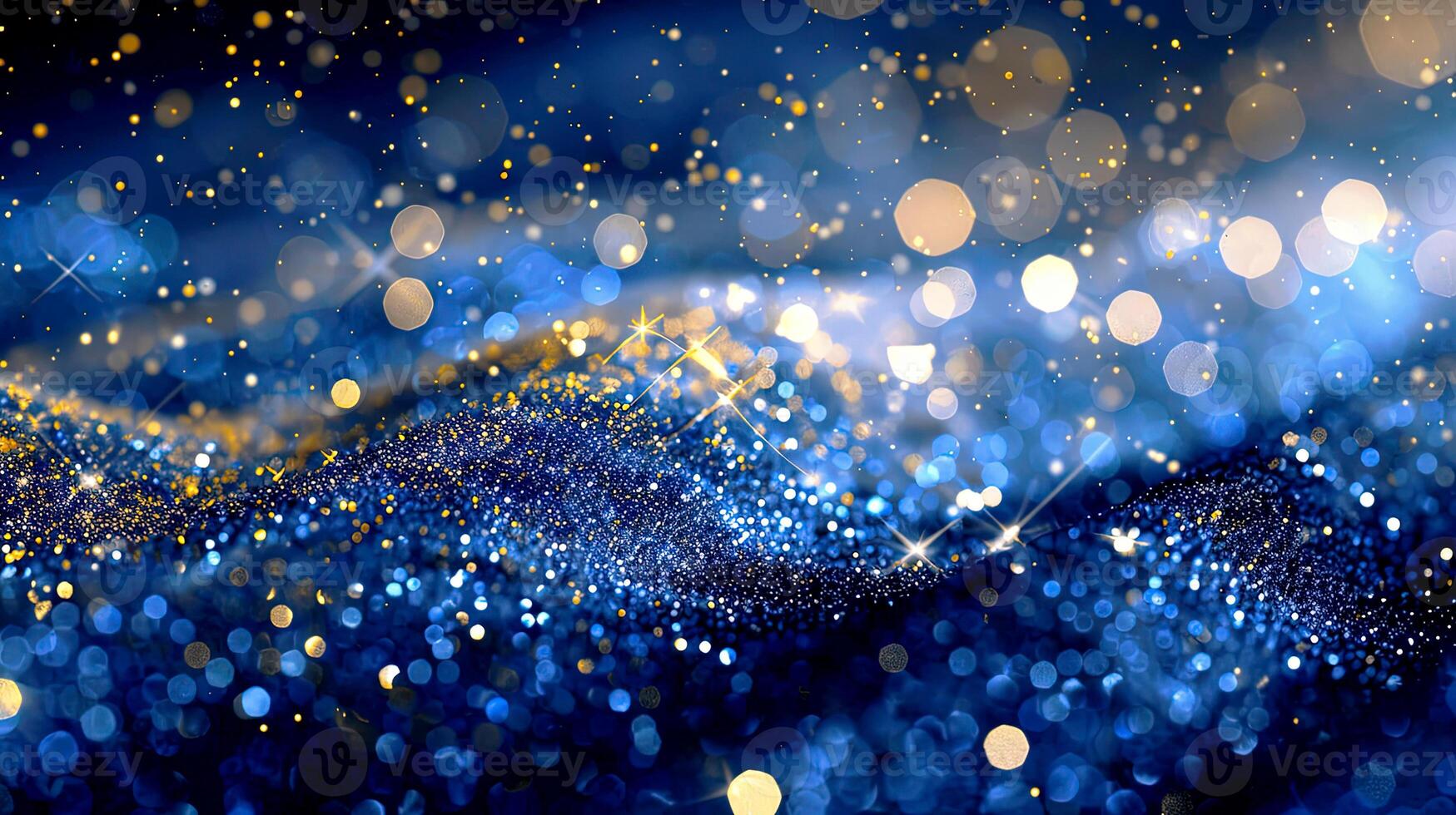 Abstract background with shimmering blue and gold lights creating a magical, festive atmosphere, suitable for holiday themes and celebrations. photo