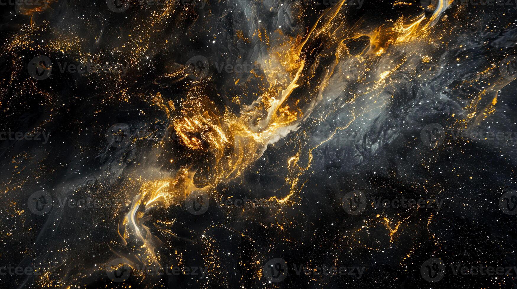 A stunning depiction of a golden nebula in deep space, showcasing the majestic beauty and vastness of the universe. photo