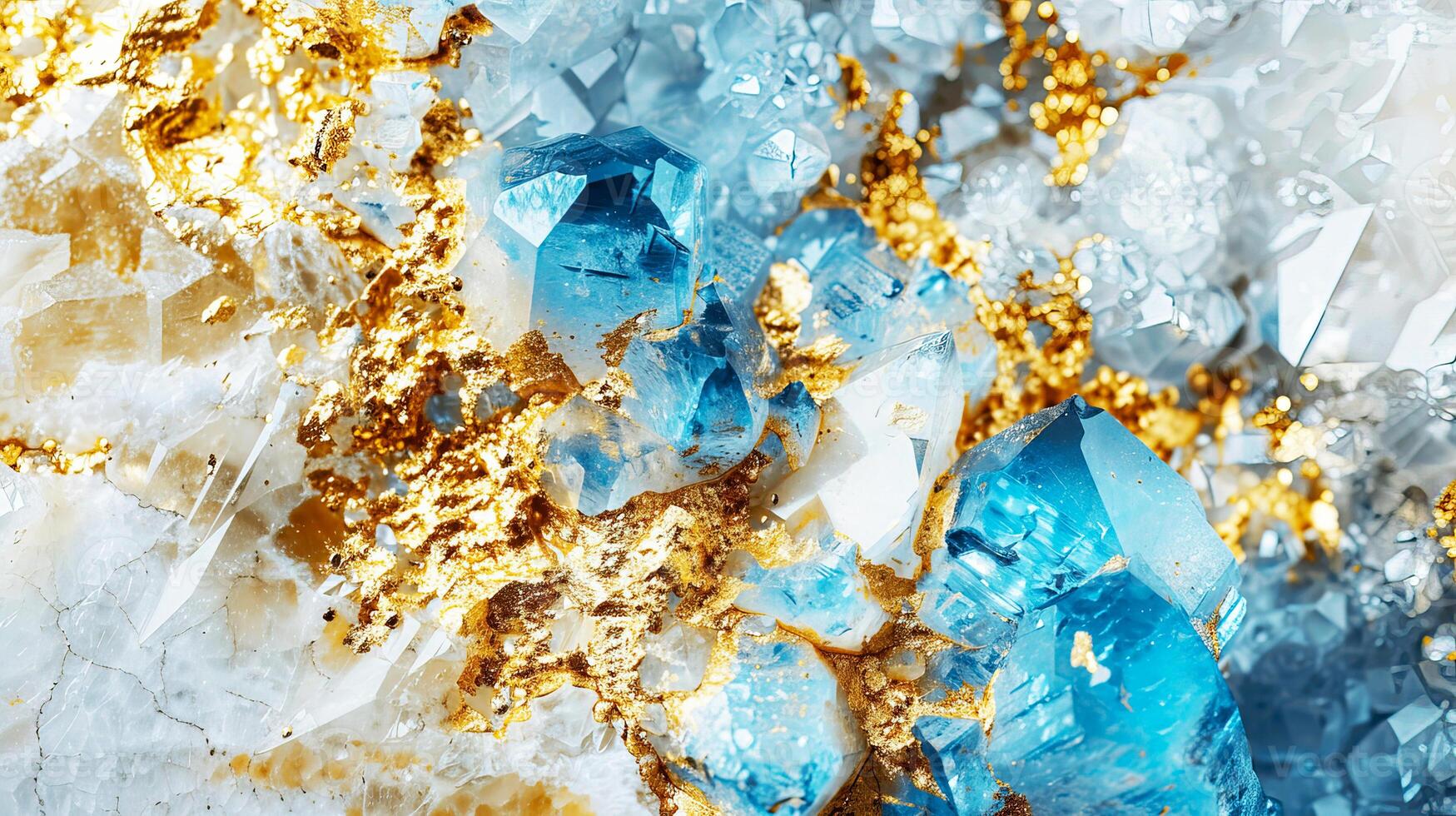 Close-up of stunning blue crystals embedded in a rock formation, showcasing natural beauty with intricate geometric patterns. photo