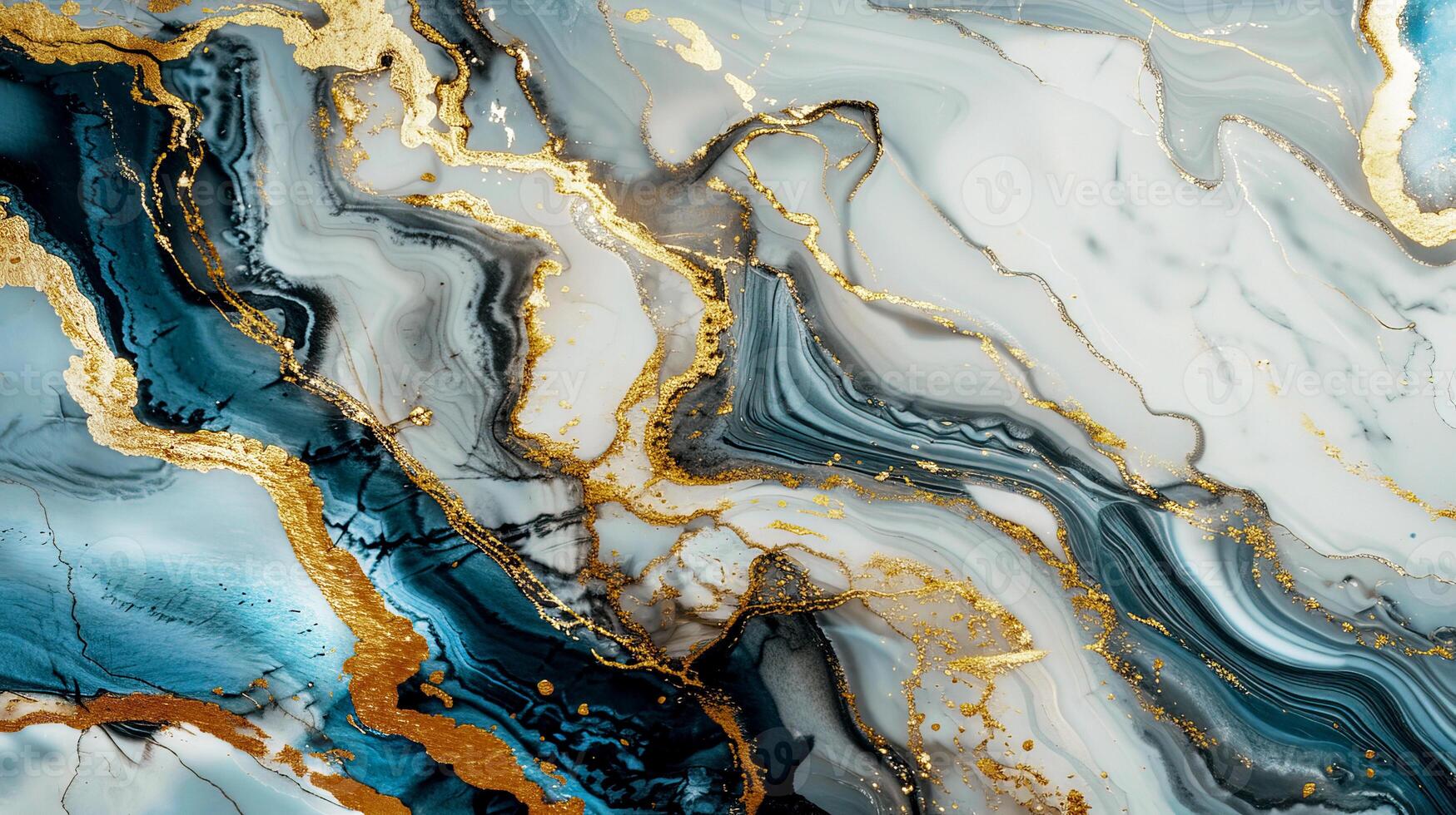 Abstract marbled texture with elegant blue, white, and gold tones, perfect for backgrounds and modern design projects. photo