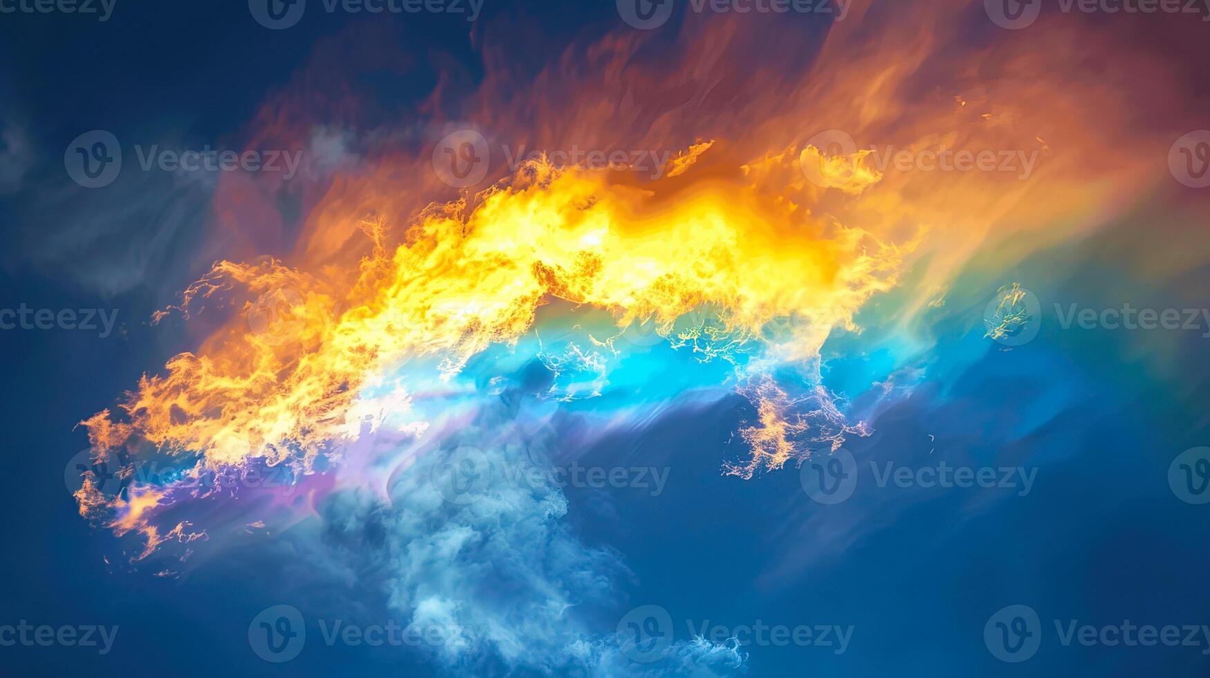 Circumhorizontal arc or rainbow bridge looks like the clouds emit on the dark the sky photo