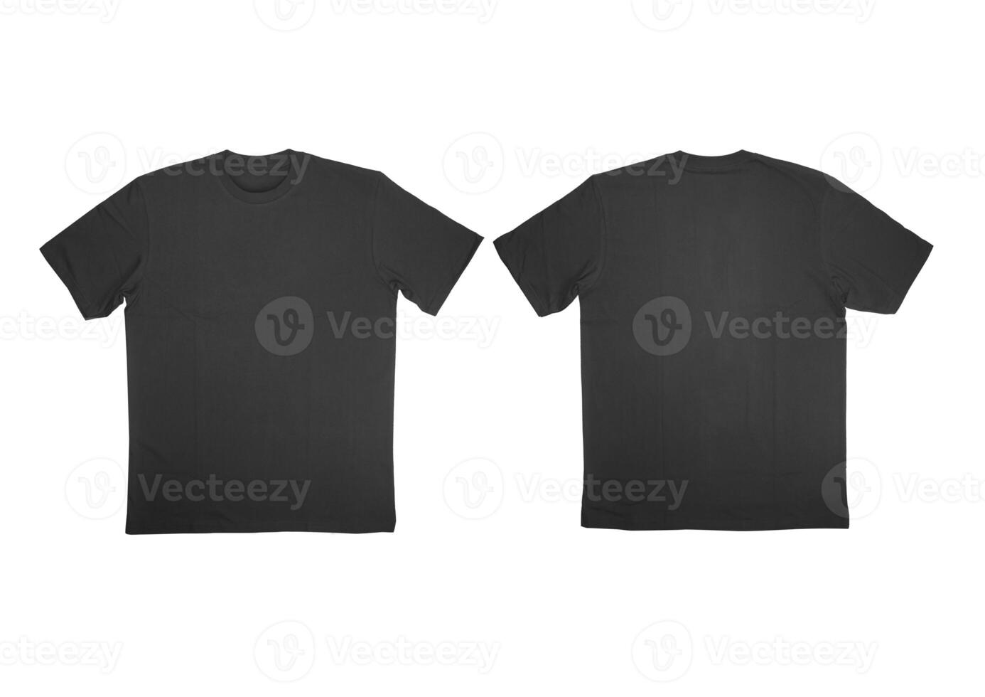 Blank t-shirt black template front and back view on clean background. Short Sleeve mock-up photo