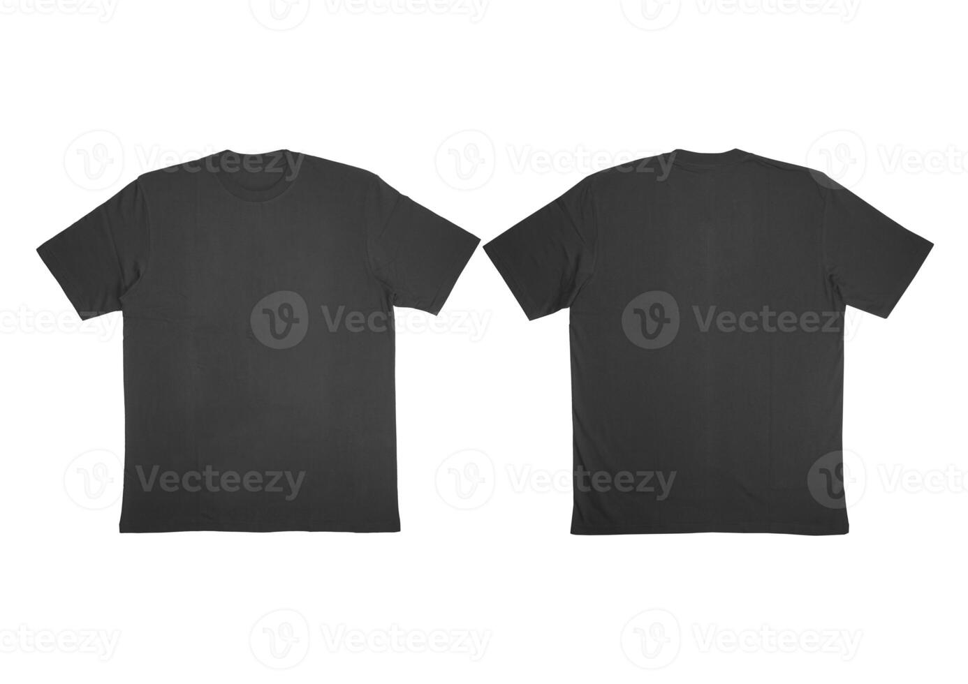 Blank t-shirt black template front and back view on clean background. Short Sleeve mock-up photo